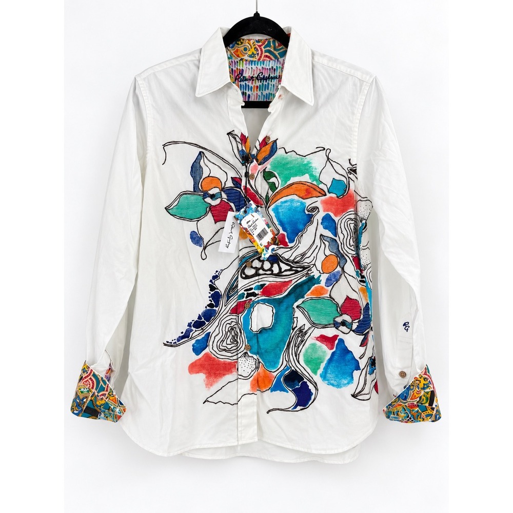 Robert Graham Priscilla Shirt Women Size M White Abstract Embroidered NWT Floral